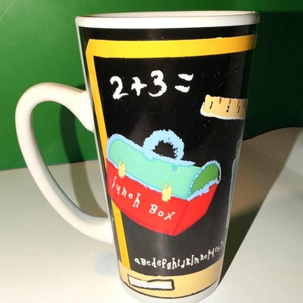 Teacher Blackboard Tall Latte Mug School Supplies A+ Apple Alphabet Math 6" Gift